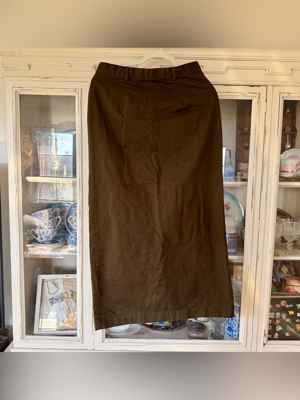 British Khaki Dark Brown High-Waist Pencil Skirt